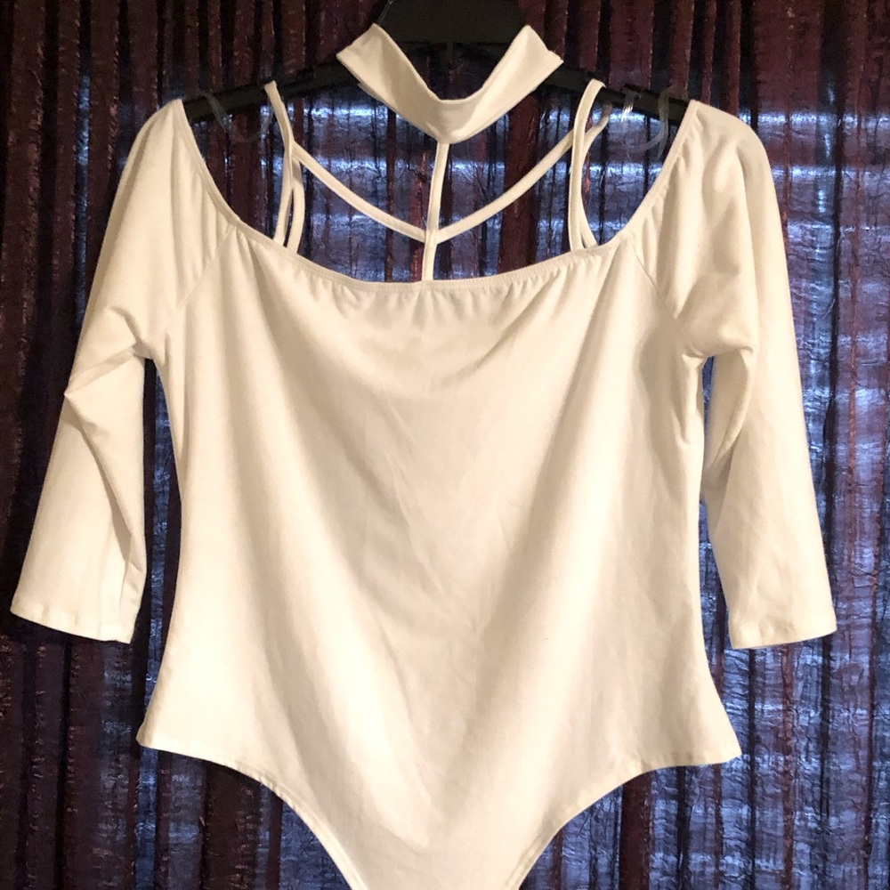 White 1X-large choker bodysuit by Touch Me.